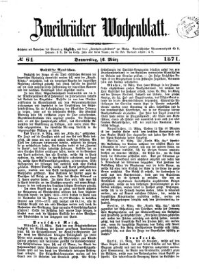 Zweibrücker Wochenblatt Donnerstag 16. März 1871