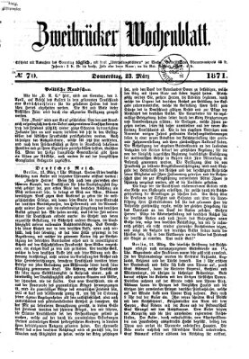 Zweibrücker Wochenblatt Donnerstag 23. März 1871