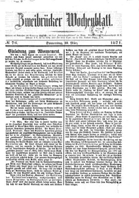 Zweibrücker Wochenblatt Donnerstag 30. März 1871