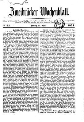 Zweibrücker Wochenblatt Freitag 21. April 1871