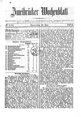 Zweibrücker Wochenblatt Donnerstag 22. Juni 1871