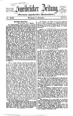 Zweibrücker Zeitung (Zweibrücker Wochenblatt) Mittwoch 6. Dezember 1871
