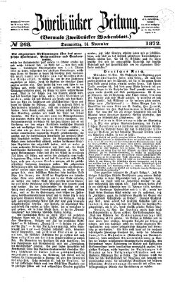 Zweibrücker Zeitung (Zweibrücker Wochenblatt) Donnerstag 14. November 1872