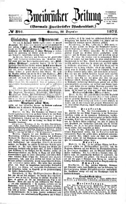 Zweibrücker Zeitung (Zweibrücker Wochenblatt) Sonntag 22. Dezember 1872