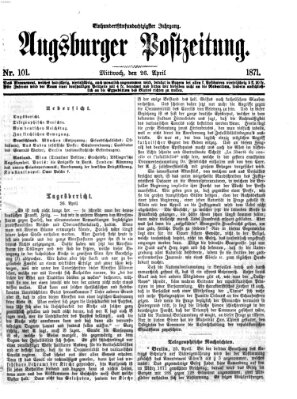 Augsburger Postzeitung Mittwoch 26. April 1871