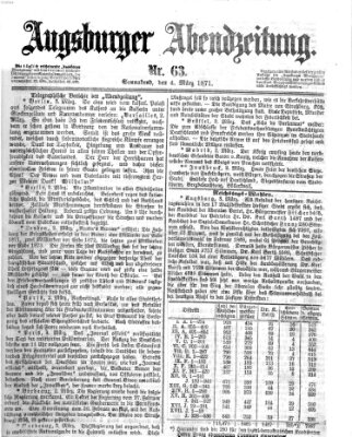 Augsburger Abendzeitung Samstag 4. März 1871