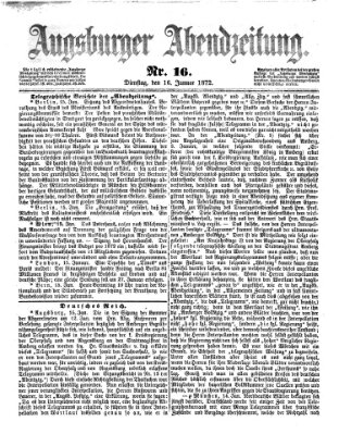 Augsburger Abendzeitung Dienstag 16. Januar 1872
