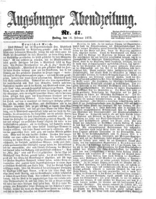 Augsburger Abendzeitung Freitag 16. Februar 1872