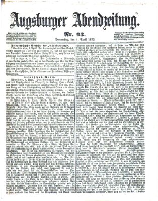 Augsburger Abendzeitung Donnerstag 4. April 1872
