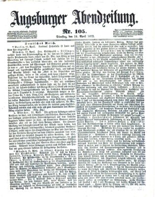 Augsburger Abendzeitung Dienstag 16. April 1872