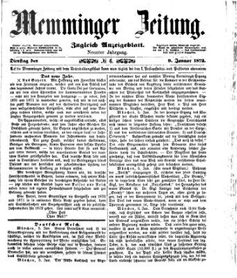 Memminger Zeitung Dienstag 9. Januar 1872