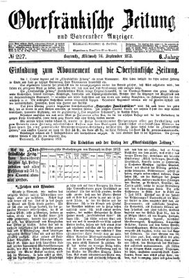 Oberfränkische Zeitung und Bayreuther Anzeiger (Bayreuther Anzeiger) Mittwoch 24. September 1873
