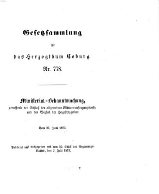 Gesetz-Sammlung für das Herzogtum Coburg (Coburger Regierungs-Blatt) Mittwoch 2. Juli 1873