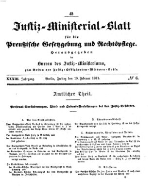 Justiz-Ministerialblatt für die preußische Gesetzgebung und Rechtspflege Freitag 10. Februar 1871