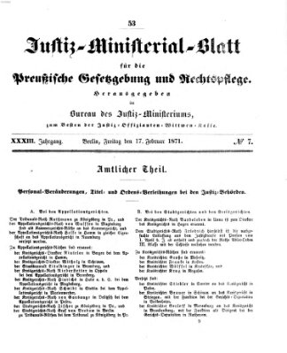 Justiz-Ministerialblatt für die preußische Gesetzgebung und Rechtspflege Freitag 17. Februar 1871