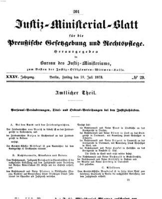 Justiz-Ministerialblatt für die preußische Gesetzgebung und Rechtspflege Freitag 18. Juli 1873