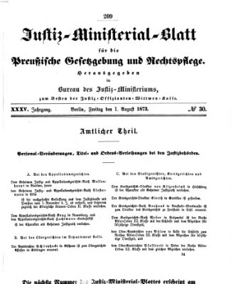 Justiz-Ministerialblatt für die preußische Gesetzgebung und Rechtspflege Freitag 1. August 1873