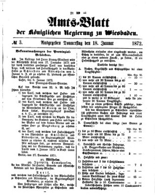 Amtsblatt der Regierung in Wiesbaden (Herzoglich-nassauisches allgemeines Intelligenzblatt) Donnerstag 18. Januar 1872