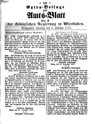 Amtsblatt der Regierung in Wiesbaden (Herzoglich-nassauisches allgemeines Intelligenzblatt) Samstag 3. Februar 1872
