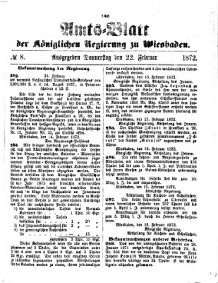 Amtsblatt der Regierung in Wiesbaden (Herzoglich-nassauisches allgemeines Intelligenzblatt) Donnerstag 22. Februar 1872