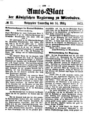 Amtsblatt der Regierung in Wiesbaden (Herzoglich-nassauisches allgemeines Intelligenzblatt) Donnerstag 14. März 1872