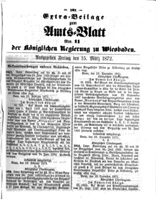 Amtsblatt der Regierung in Wiesbaden (Herzoglich-nassauisches allgemeines Intelligenzblatt) Freitag 15. März 1872