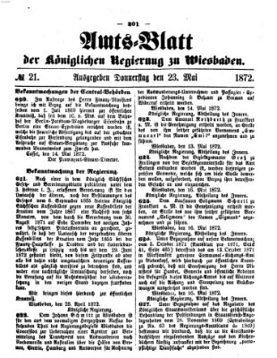 Amtsblatt der Regierung in Wiesbaden (Herzoglich-nassauisches allgemeines Intelligenzblatt) Donnerstag 23. Mai 1872