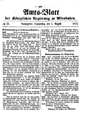 Amtsblatt der Regierung in Wiesbaden (Herzoglich-nassauisches allgemeines Intelligenzblatt) Donnerstag 1. August 1872