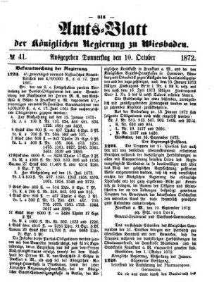 Amtsblatt der Regierung in Wiesbaden (Herzoglich-nassauisches allgemeines Intelligenzblatt) Donnerstag 10. Oktober 1872