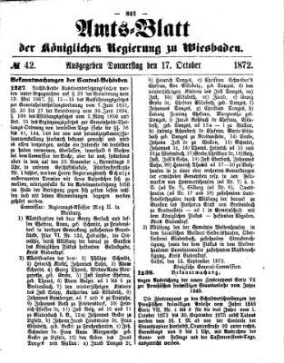 Amtsblatt der Regierung in Wiesbaden (Herzoglich-nassauisches allgemeines Intelligenzblatt) Donnerstag 17. Oktober 1872