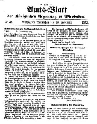 Amtsblatt der Regierung in Wiesbaden (Herzoglich-nassauisches allgemeines Intelligenzblatt) Donnerstag 28. November 1872