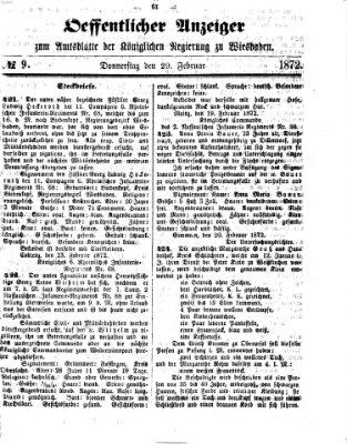 Amtsblatt der Regierung in Wiesbaden (Herzoglich-nassauisches allgemeines Intelligenzblatt) Donnerstag 29. Februar 1872