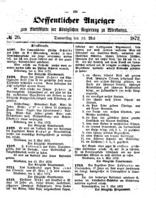 Amtsblatt der Regierung in Wiesbaden (Herzoglich-nassauisches allgemeines Intelligenzblatt) Donnerstag 16. Mai 1872