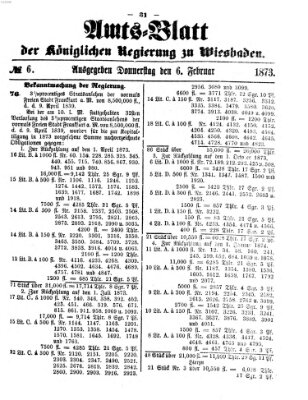 Amtsblatt der Regierung in Wiesbaden (Herzoglich-nassauisches allgemeines Intelligenzblatt) Donnerstag 6. Februar 1873