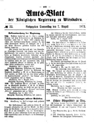 Amtsblatt der Regierung in Wiesbaden (Herzoglich-nassauisches allgemeines Intelligenzblatt) Donnerstag 7. August 1873
