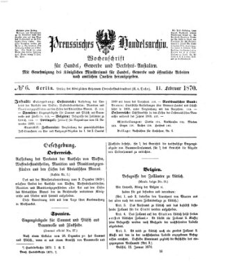 Preußisches Handels-Archiv Freitag 11. Februar 1870
