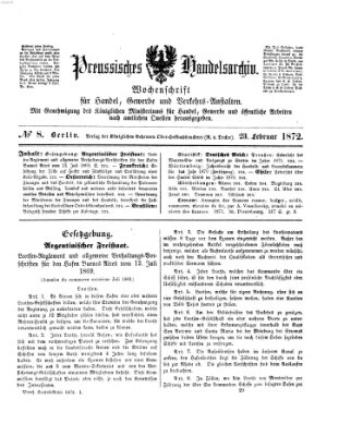 Preußisches Handels-Archiv Freitag 23. Februar 1872