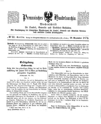 Preußisches Handels-Archiv Freitag 20. Dezember 1872