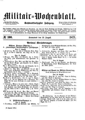 Militär-Wochenblatt Samstag 26. August 1871