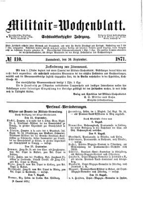 Militär-Wochenblatt Samstag 30. September 1871