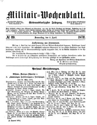 Militär-Wochenblatt Donnerstag 4. April 1872