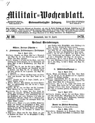 Militär-Wochenblatt Samstag 13. April 1872