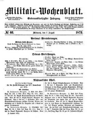 Militär-Wochenblatt Mittwoch 7. August 1872