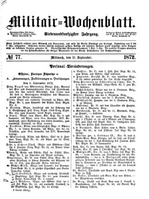 Militär-Wochenblatt Mittwoch 11. September 1872