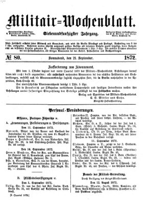 Militär-Wochenblatt Samstag 21. September 1872
