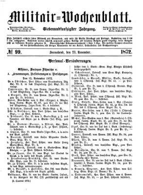 Militär-Wochenblatt Samstag 23. November 1872