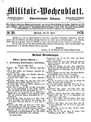 Militär-Wochenblatt Mittwoch 23. April 1873