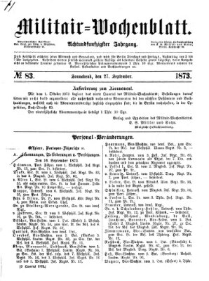 Militär-Wochenblatt Samstag 27. September 1873