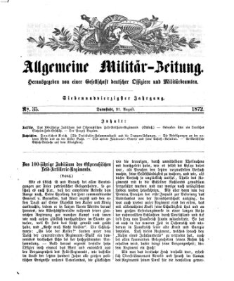 Allgemeine Militär-Zeitung Samstag 31. August 1872