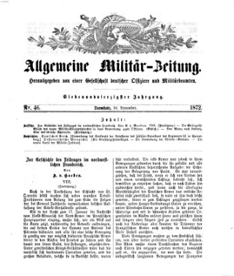Allgemeine Militär-Zeitung Samstag 16. November 1872